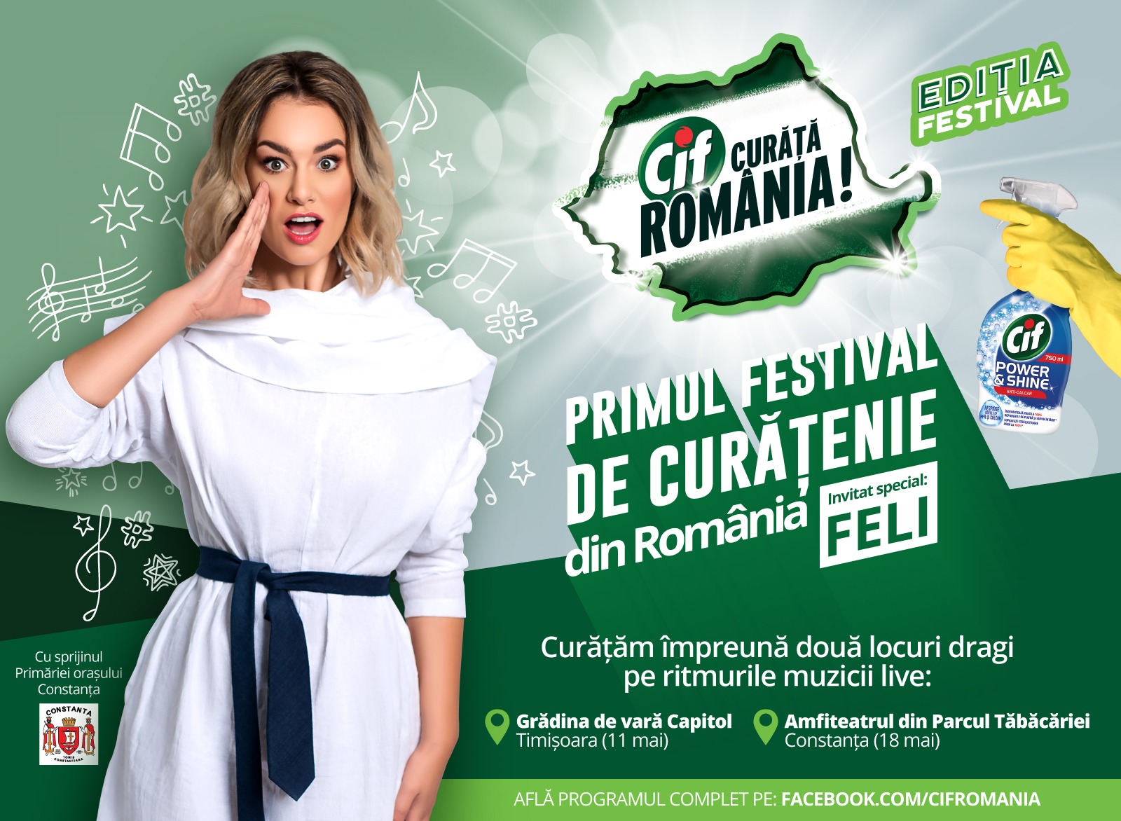 Cif Curăță România – Ediția Festival: 2 acțiuni de curățenie și concerte live susținute de Feli, la Timișoara și Constanța