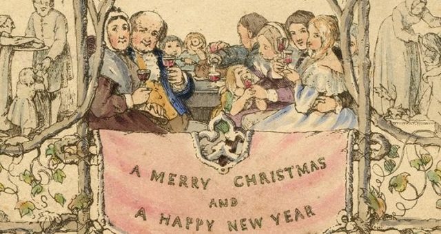 Prima felicitare de Crăciun, tipărită în 1843, exusă la muzeul Charles Dickens din Londra