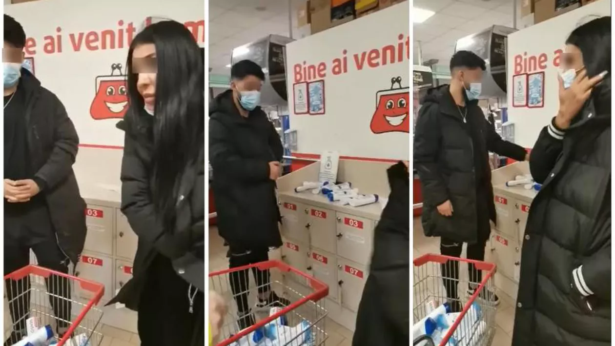 DOI TINERI, ARANJAȚI ȘI ÎMBRĂCAȚI ÎN HAINE DE FIRMĂ, AU VENIT LA FURAT CU UBER-UL ÎNTR-UN SUPERMARKET.