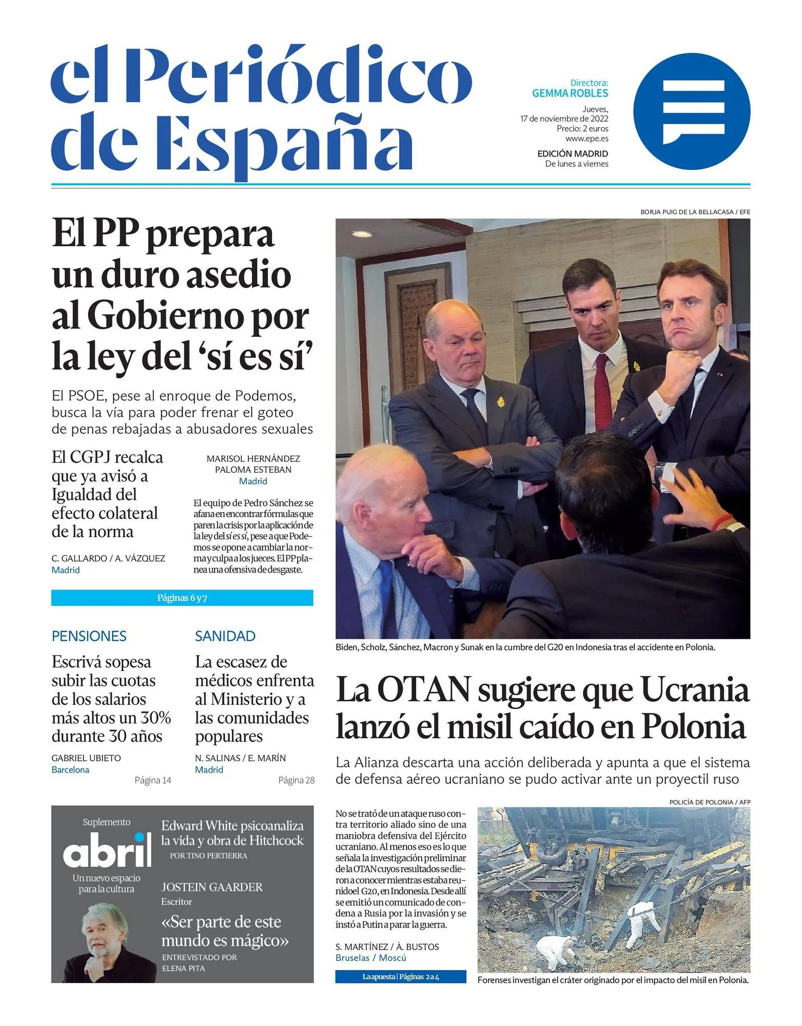 EL PERIÓDICO DE ESPAÑA pentru astăzi, joi, 17 noiembrie 2022