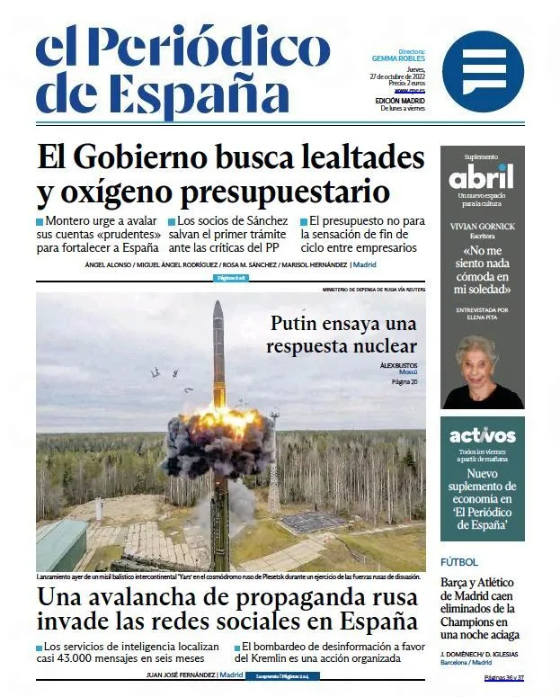 EL PERIÓDICO DE ESPAÑA pentru astăzi, joi, 27 octombrie 2022