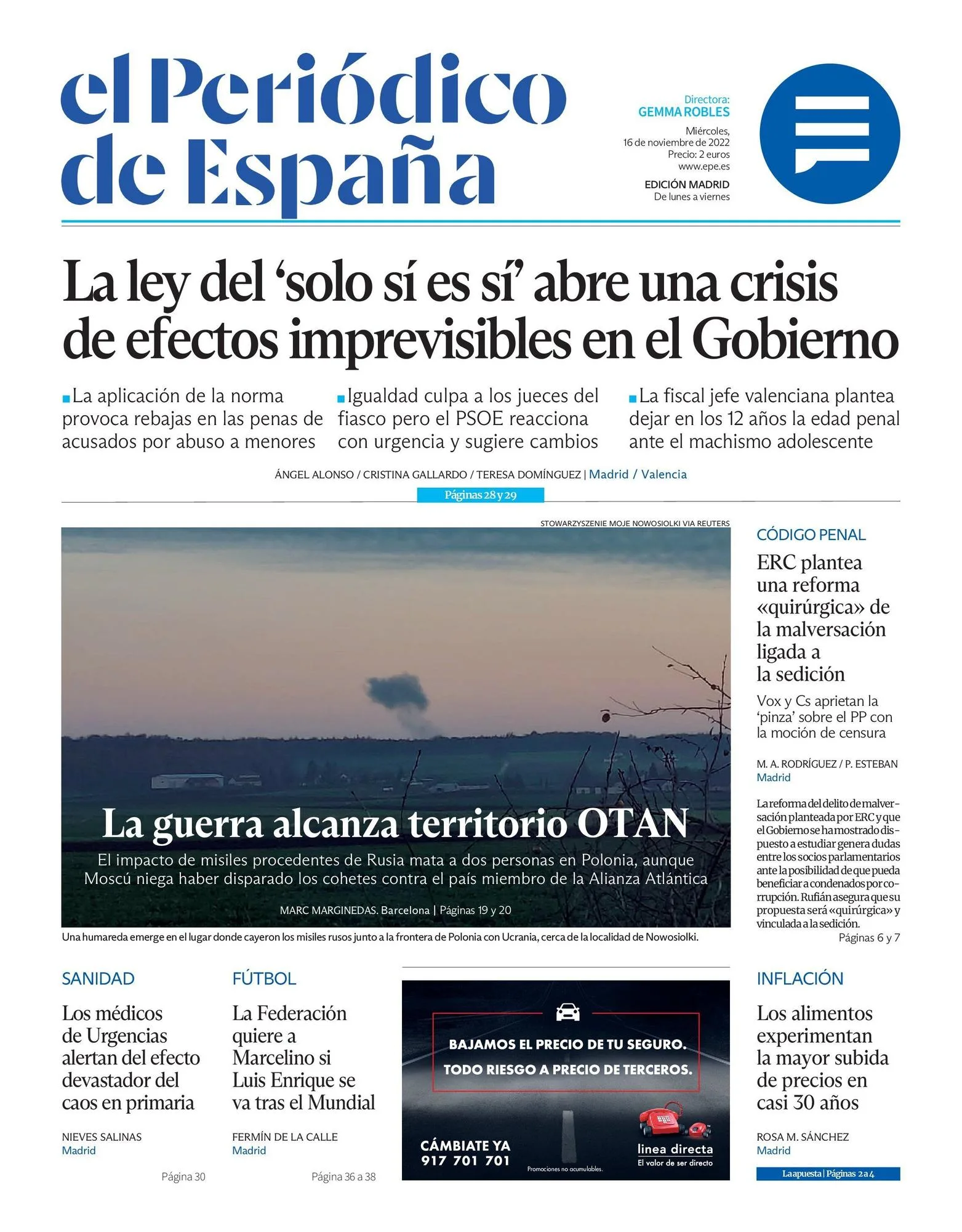 EL PERIÓDICO DE ESPAÑA pentru astăzi, miercuri, 16 noiembrie 2022