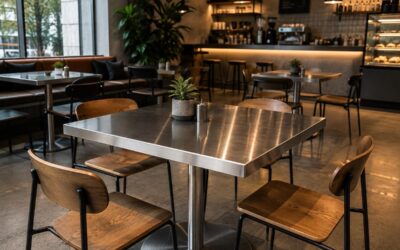 Masă din inox pentru cafenele cu un glow special. Modele care rămân actuale peste ani